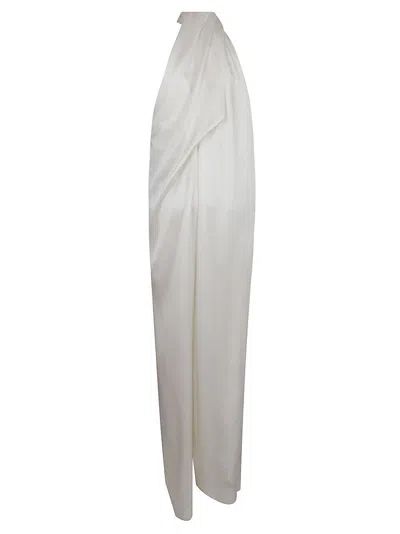 Stella Mccartney Shiny Satin Jumpsuit With Crossover Halterneck In White
