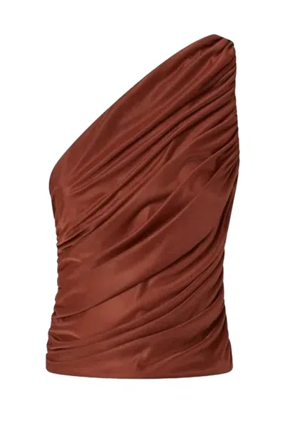 Pinko Draped One-shoulder Ruched Sleeveless Top In Brown