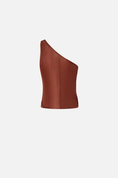 Pinko Draped One-shoulder Ruched Sleeveless Top In Brown