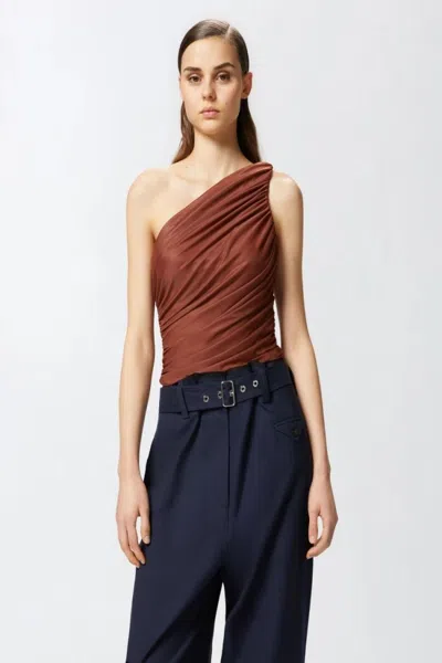 Pinko Draped One-shoulder Ruched Sleeveless Top In Brown