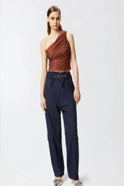 Pinko Draped One-shoulder Ruched Sleeveless Top In Brown