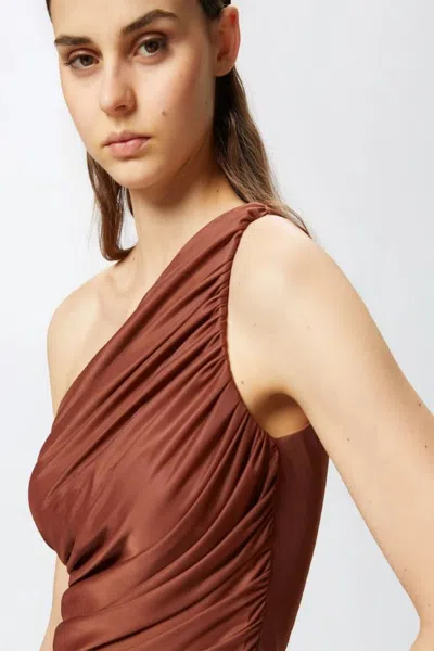 Pinko Draped One-shoulder Ruched Sleeveless Top In Brown