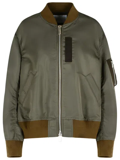 Sacai Bomber Jacket With Ribbed Cuffs And Pockets In Gray