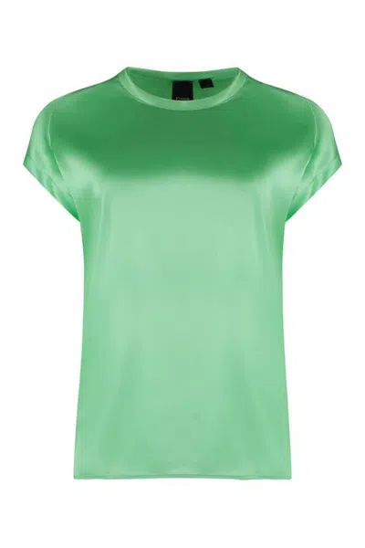Pinko Silk Blend Short Sleeve Top In Green