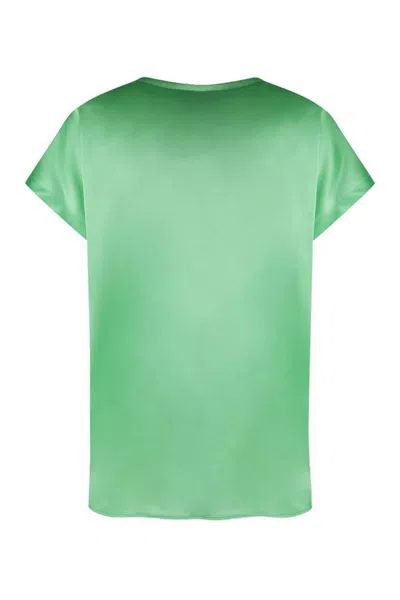 Pinko Silk Blend Short Sleeve Top In Green
