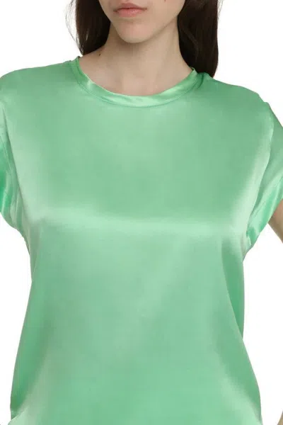 Pinko Silk Blend Short Sleeve Top In Green