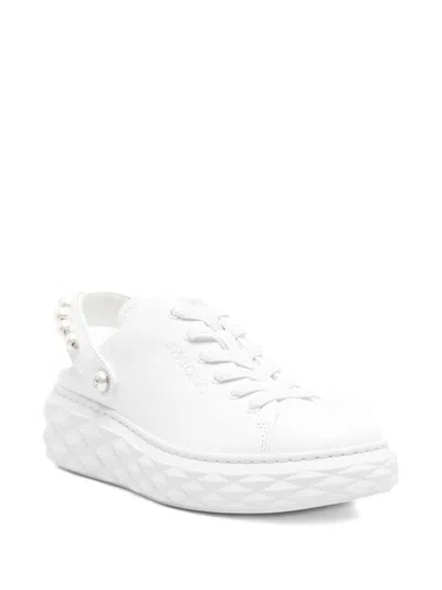 Jimmy Choo Diamond Maxi Pearl Leather Slippers In White