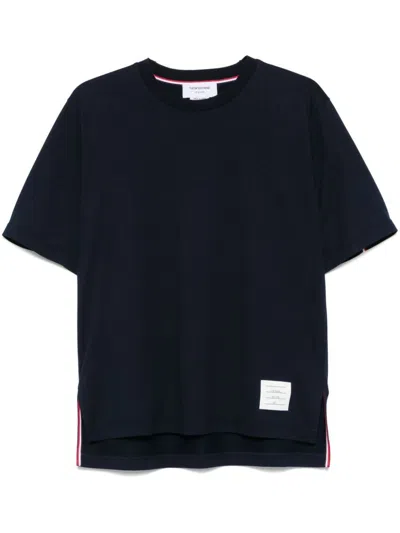 Thom Browne Blue T-shirt With Logo Patch In Stretch Wool Man In Blue
