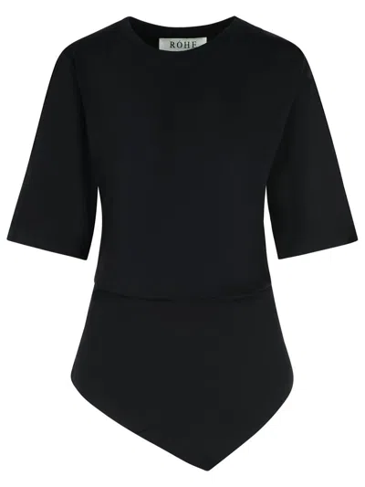 Rohe Asymmetrical Black Organic Cotton Woven T-shirt In Black