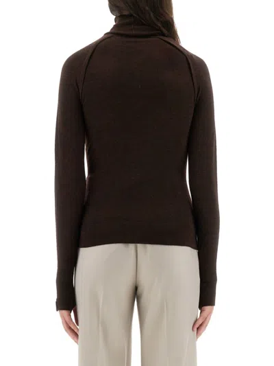 Victoria Beckham Slim-fit Turtleneck Shirt In Rich Merino Wool In Brown