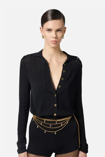 Elisabetta Franchi Fitted Black Dress With Textured Fabric