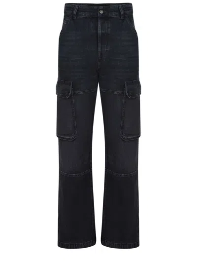 Diesel D-pot-cargo Mid Rise Straight Jeans In Black