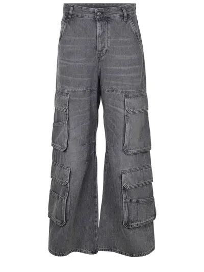 Diesel D-sire-cargo-d Grey Cargo Jeans With Low-rise Waist In Gray