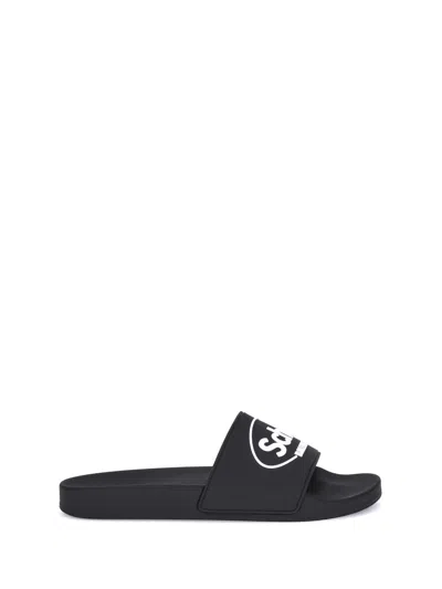 Balenciaga X Scholl Logo Pool Slides In Black