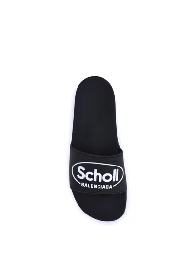 Balenciaga X Scholl Logo Pool Slides In Black