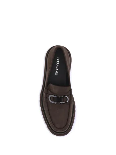 Ferragamo Tank Sole Suede Loafers In Brown