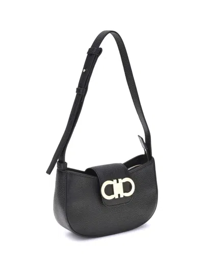 Ferragamo Gabry Black Calf Leather Shoulder Bag In Black