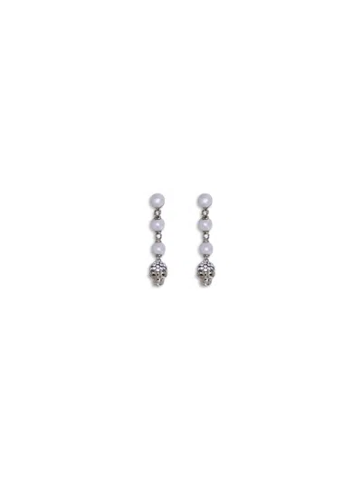 Alexander Mcqueen Skull And Pearl Earrings In Metallic