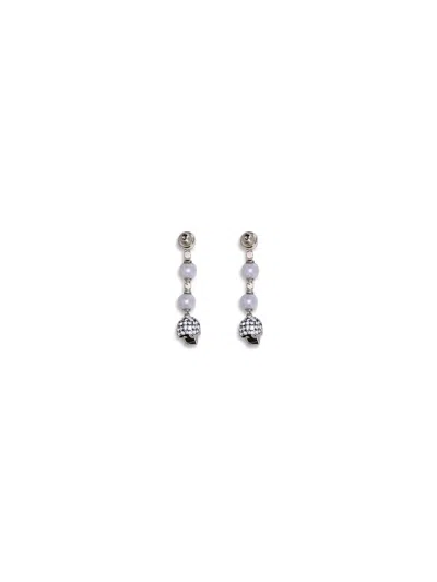 Alexander Mcqueen Skull And Pearl Earrings In Metallic