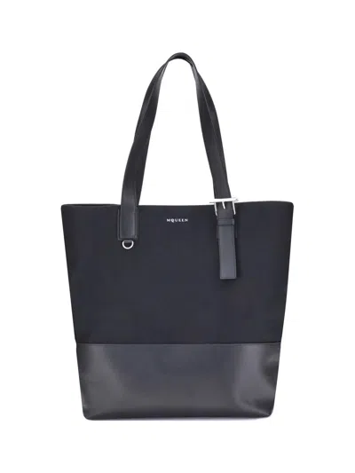 Alexander Mcqueen Mcqueen T-bar Canvas Shopper In Black