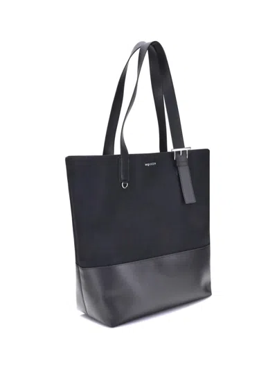 Alexander Mcqueen Mcqueen T-bar Canvas Shopper In Black