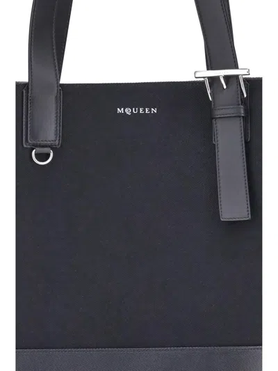 Alexander Mcqueen Mcqueen T-bar Canvas Shopper In Black