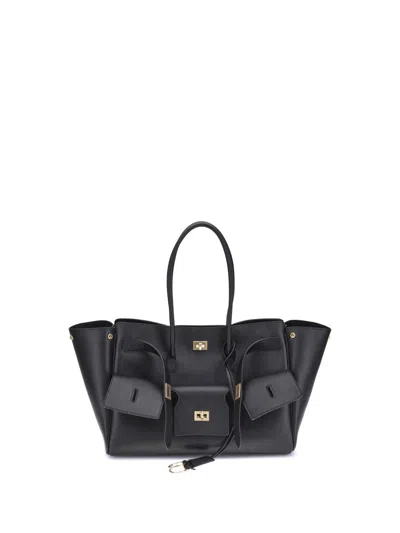 Balenciaga Black Leather Carry All Bel Air Backpack In Black