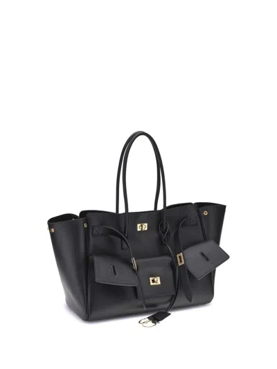 Balenciaga Black Leather Carry All Bel Air Backpack In Black