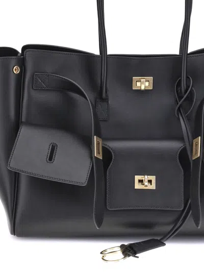 Balenciaga Black Leather Carry All Bel Air Backpack In Black