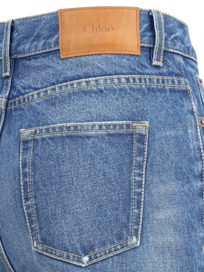 Chloé Blue High Waisted Jeans With Wide Leg And Logo Patch On The Rear In Denim Woman In Blue