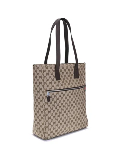 Gucci Large Gg Beige Fabric Shopping Bag In Brown