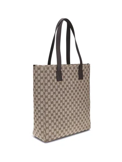 Gucci Large Gg Beige Fabric Shopping Bag In Brown
