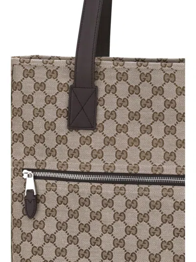 Gucci Large Gg Beige Fabric Shopping Bag In Brown