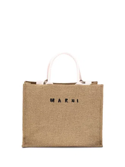 Marni Raffia-effect Tote Bag In Neutral