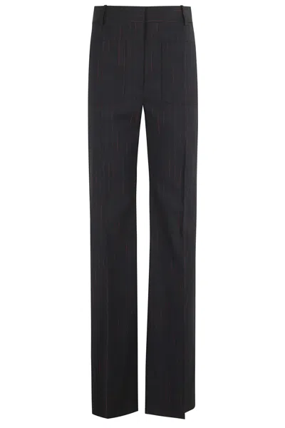 Victoria Beckham Pinstripe Wide Leg Trouser With Belt Loops In Black