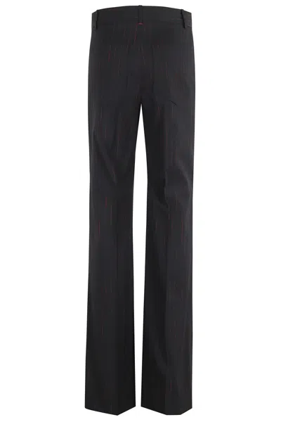 Victoria Beckham Pinstripe Wide Leg Trouser With Belt Loops In Black