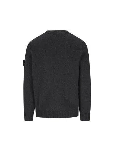 Stone Island Logo Cotton Crewneck Sweatshirt In Black