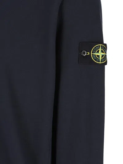 Stone Island Logo Cotton Crewneck Sweatshirt In Black