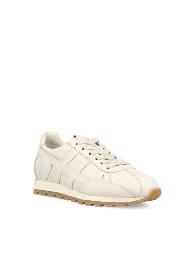 Hogan Rounded Nappa Leather Sneakers With Elevated Profile In White