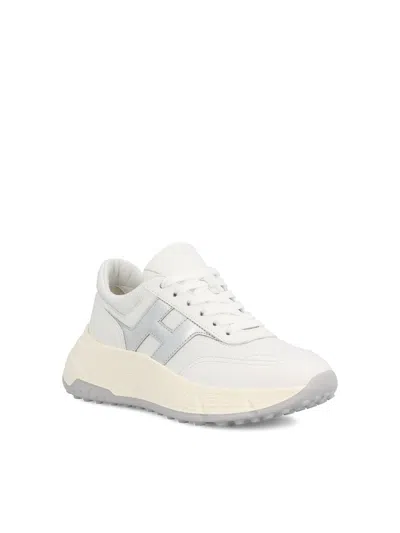 Hogan H669 Lace-up Sneakers With Silver Logo Detail In White