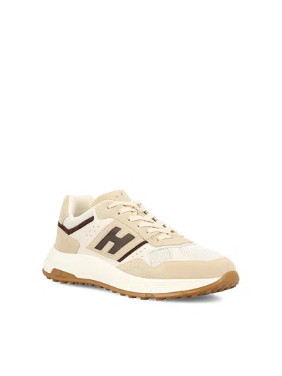 Hogan Suede, Smooth Leather And Mesh Hyperlight Sneakers In Neutral