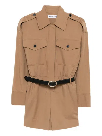 Self-portrait Twill Romper In Brown