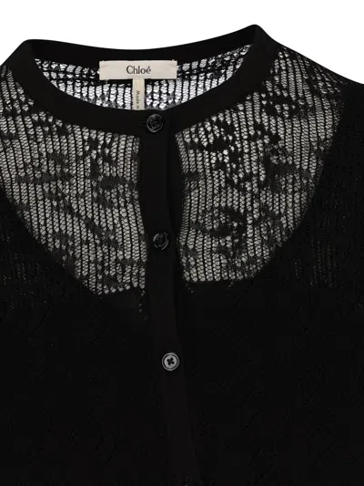 Chloé Transparent Design Cotton Sweater With Front Button Closure