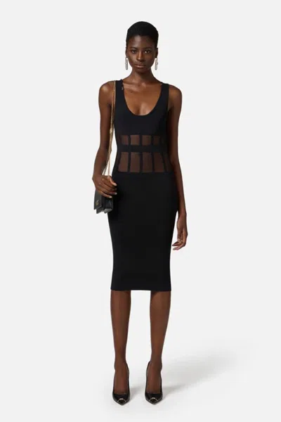 Elisabetta Franchi Fitted Midi Dress In Black