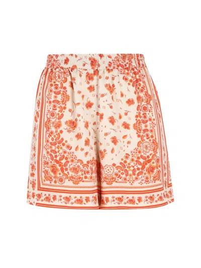 Fendi Technical Cotton Shorts With Coral Bandana Print In Multi