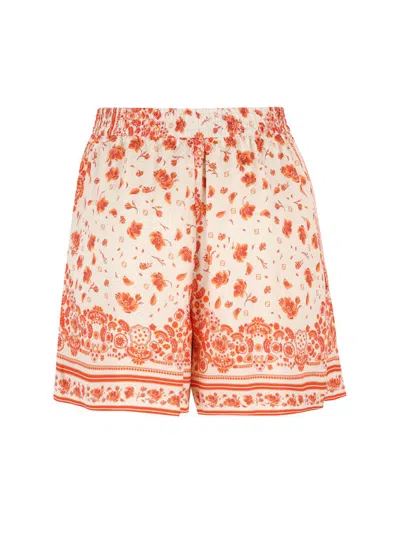 Fendi Technical Cotton Shorts With Coral Bandana Print In Multi