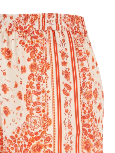 Fendi Technical Cotton Shorts With Coral Bandana Print In Multi