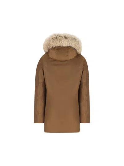 Woolrich Hooded Down Jacket In Gray