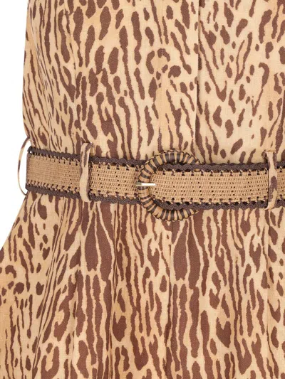 Zimmermann Cascadian Belted Pleated Leopard-print Linen Playsuit In Multi