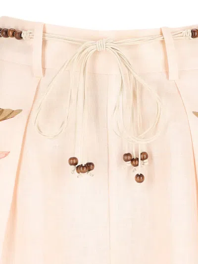 Zimmermann Ascension Belted Bead-embellished Floral-print Linen Shorts In Pink